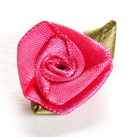 Růžička saténová s lístkem růžová/zelená