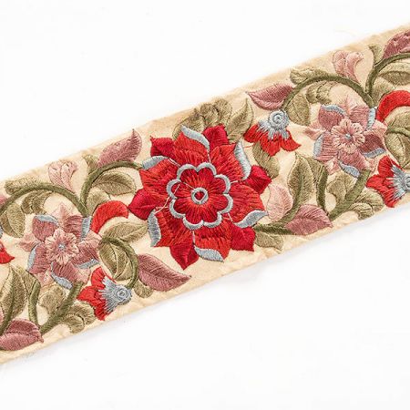 Vyšívaná stuha šantung široká vínově červená