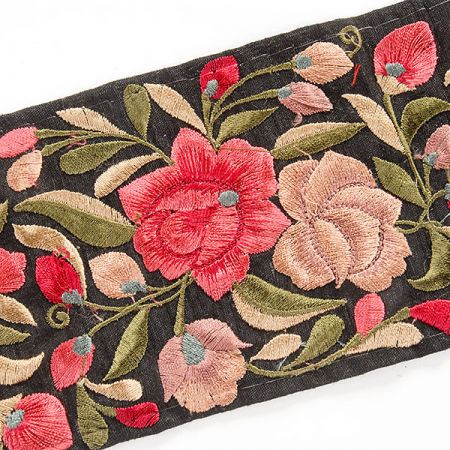 Vyšívaná stuha šantung široká červená/hnědá