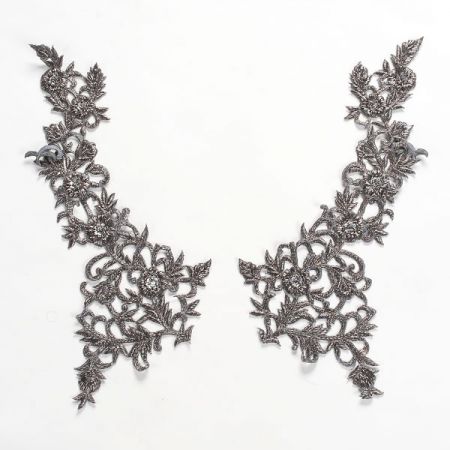 Květinová aplikace ocelově šedá párová