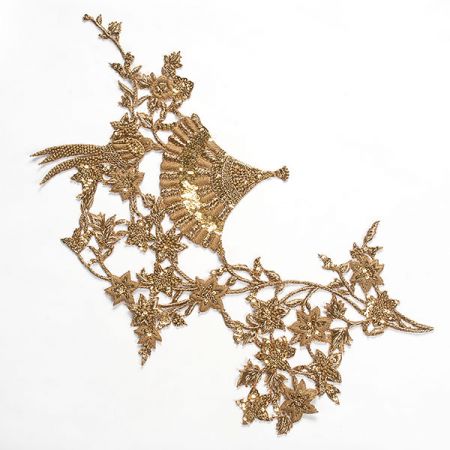 Květinová aplikace s kolibříkem velká zlatá