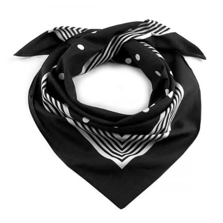 Bavlněný šátek vzor puntík/pruh 55x55cm černý