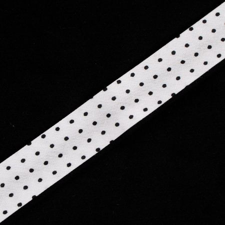 Šikmý proužek bavlna š. 15 mm zažehlený bílý puntík