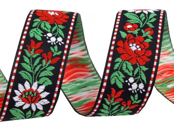 Stuha krojová vyšívaná černá 2,5cm