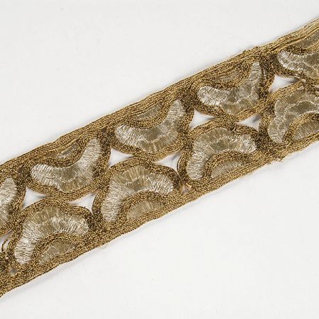 Krajková kovová stuha obloučky starozlatá