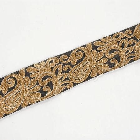 Šantungová stuha zlatý romantický vzor II.jakost