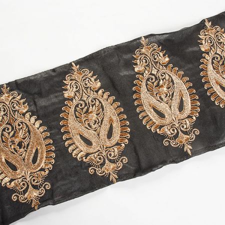 Šantungová stuha velký ornament kapka zlatá  II.jakost