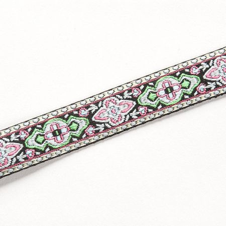 Vyšívaná stuha orientální vzor růžová/zelená