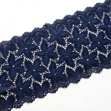Pružná krajka vsadka lem květy tm.modrá
