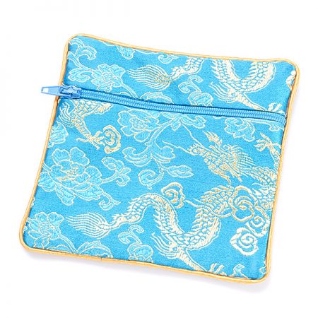 Elegantní brokátová taštička tyrkysová draci