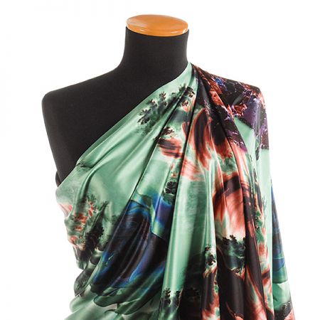 Efektní šála s třásněmi šperk/květy rezavomodrá