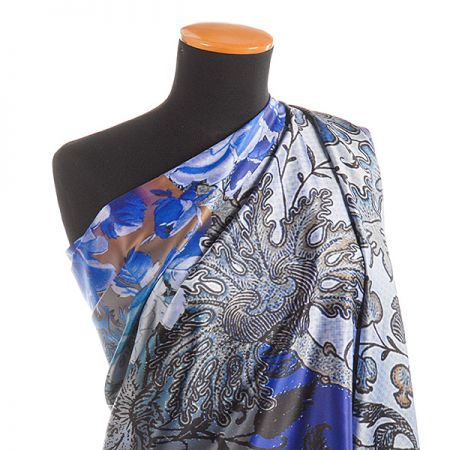 Efektní šála motiv květů modrá/hnědá