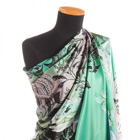 Efektní šála motiv květů šedá/zelená