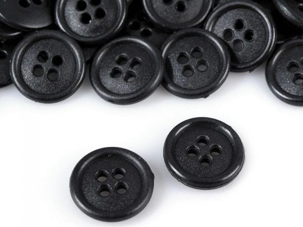 Knoflík plastový oblekový kulatý čtyřdírkový 24" černý