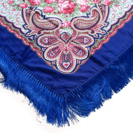 Šátek bavlna tisk folklórní vzor 130x130cm modrý