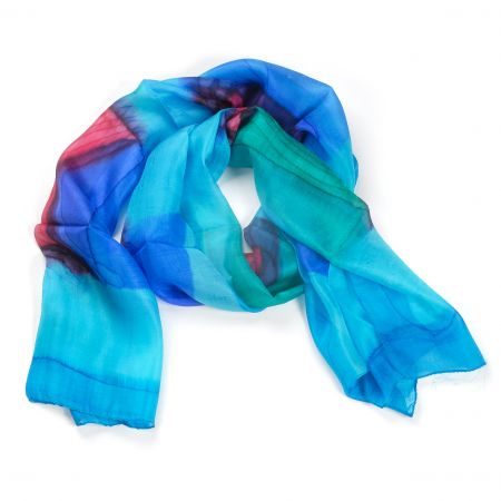 Hedvábný šál malba/batika 50x175cm sv.modrý