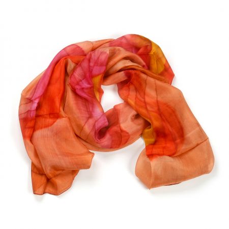 Hedvábný šál malba/batika 50x175cm hnědý