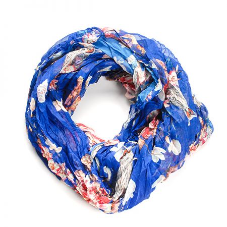 Šála tunel šifon sovičky královská modrá