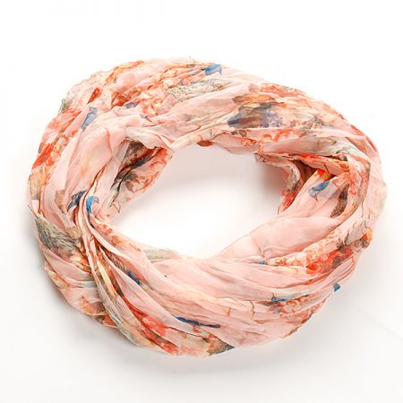 Šála tunel šifon sovičky pastel růžová