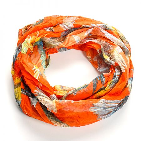 Šála tunel šifon ptáčci oranžová