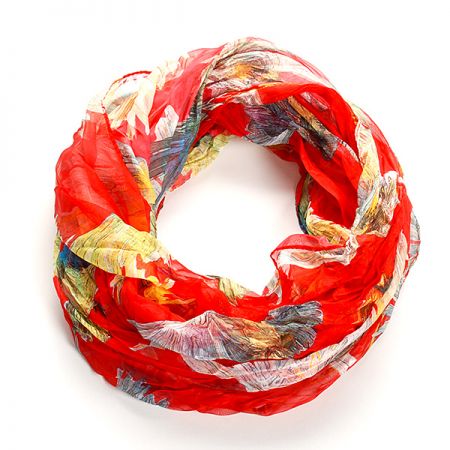 Šála tunel šifon ptáčci červená