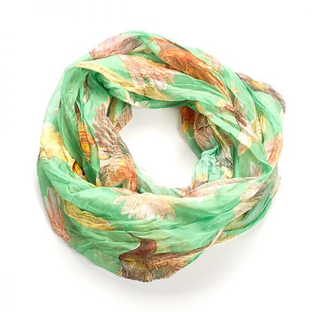 Šála tunel šifon ptáčci zelená