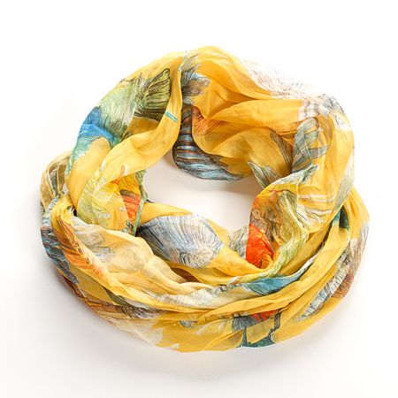 Šála tunel šifon ptáčci žlutá