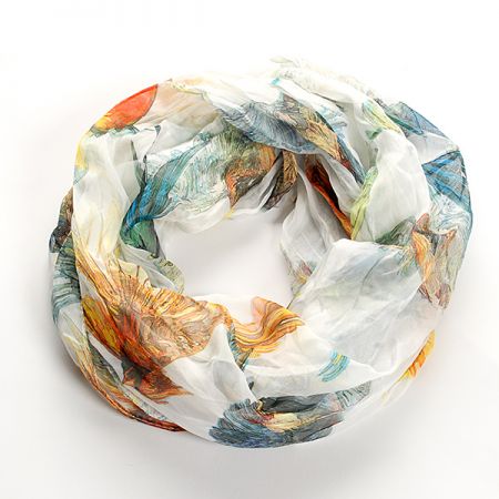 Šála tunel šifon ptáčci slonová kost