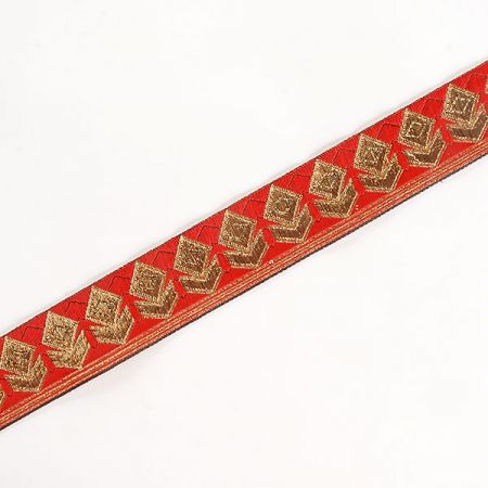 Stuha žakárová geometrický vzor červená