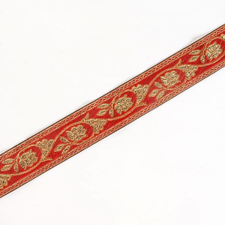 Stuha žakárová květinový vzor červená