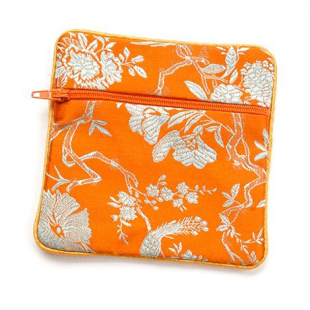 Elegantní brokátová taštička ptáci/květy oranžová