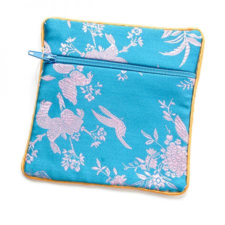 Elegantní brokátová taštička květy tyrkysová