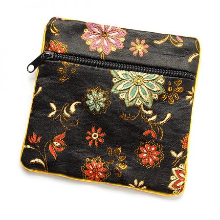 Elegantní brokátová taštička květy černá