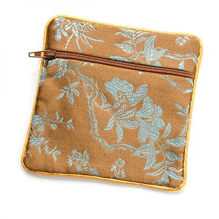 Elegantní brokátová taštička květy khaki hnědá