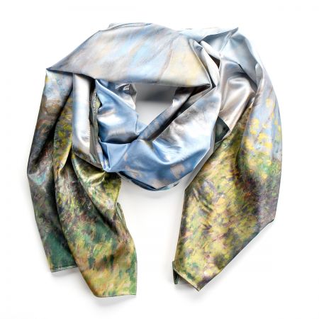 Šála satén malba Dáma s deštníkem/květy