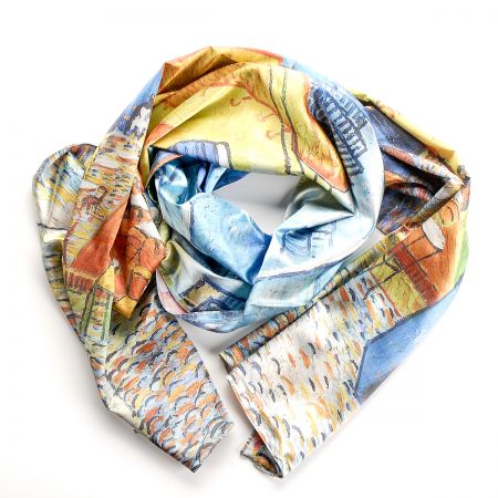 Šála satén malba Terasa kavárny v noci/květy