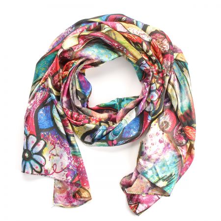 Saténová šála malované květy