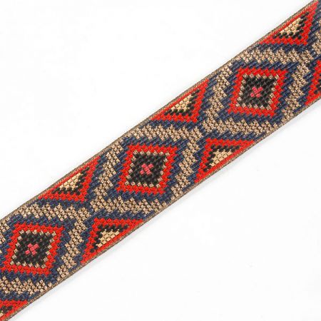 Stuha žakárová etno motiv červenomodrý