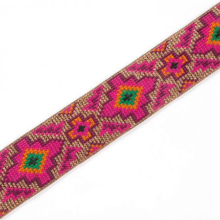 Stuha žakárová etno motiv oranžovorůžová