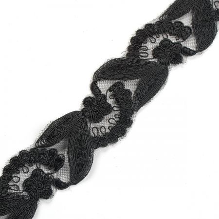 Krajka lem květinový vějíř černý