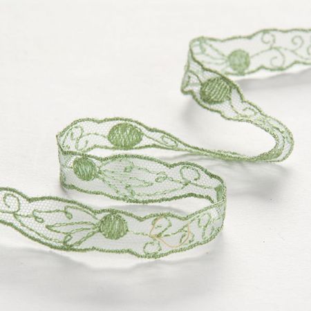 Krajka vsadka vyšívaná na tylu zelená