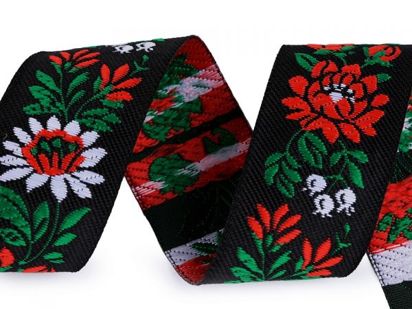 Stuha krojová vyšívaná černá 3,5cm