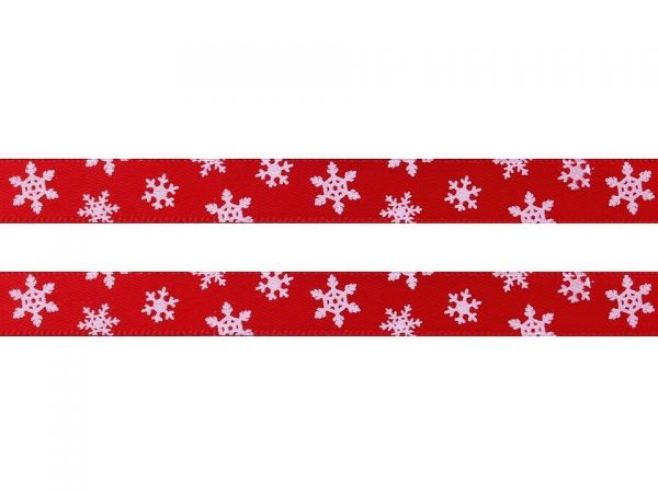 Stuha vánoční atlasová vločky červená