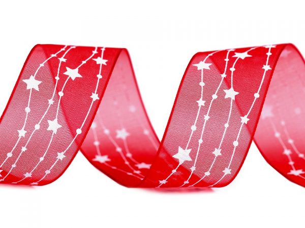 Stuha vánoční monofilová hvězdy červená