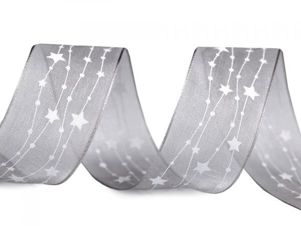 Stuha vánoční monofilová hvězdy šedá