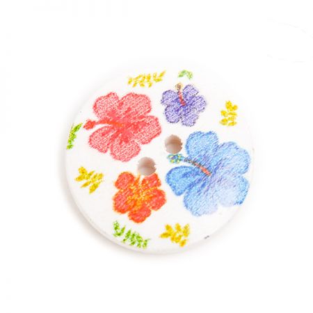 Knoflík dřevěný tisk barevných květů