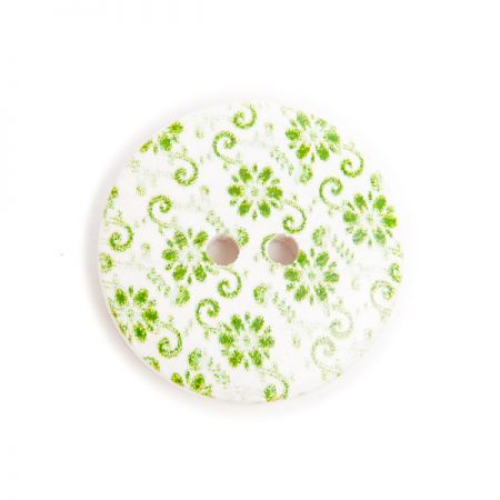 Knoflík dřevěný tisk zelených květů
