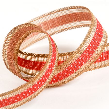 Stuha jutová přírodní/červený puntík