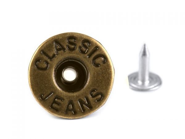 Knoflík riflový velikost 26" výkyvný JEANS staromosaz