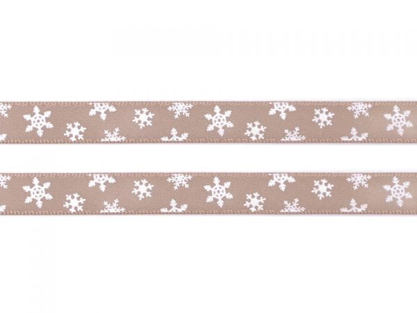 Stuha vánoční atlasová vločky béžová